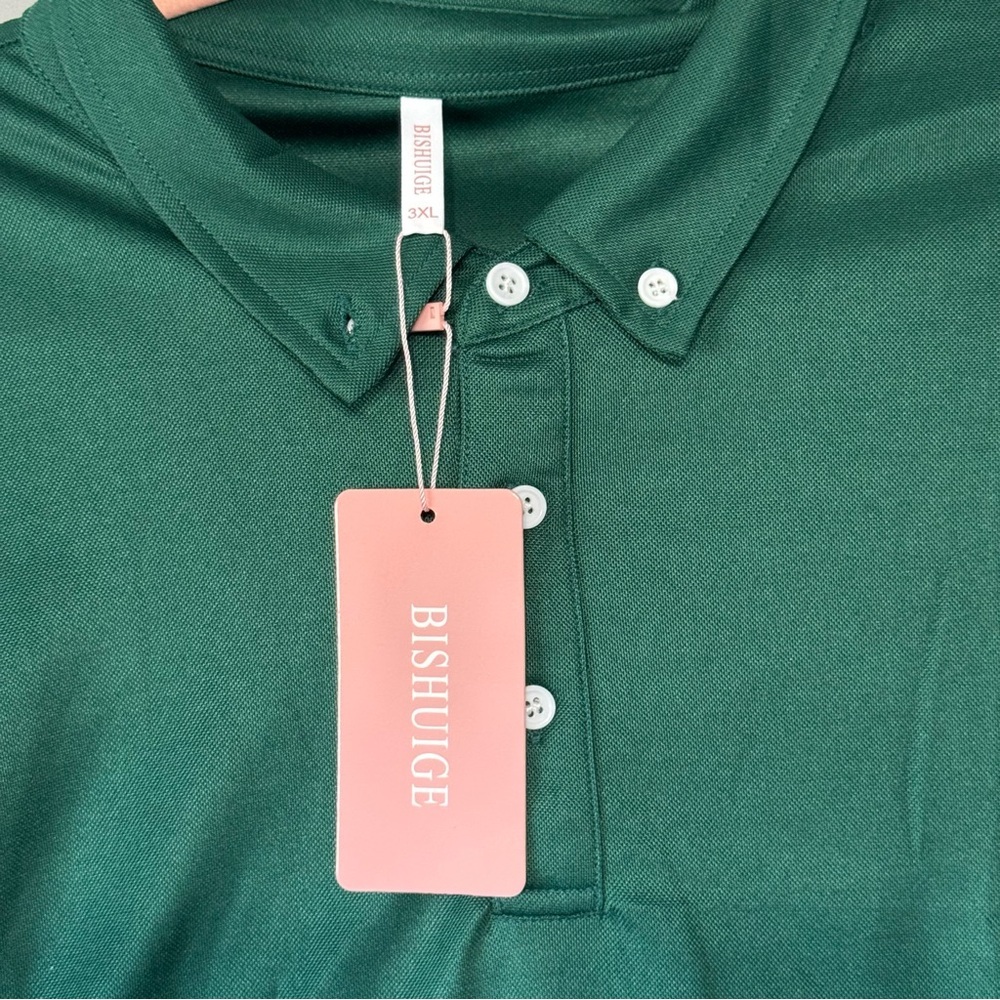 Bishuige Womens Green Long Sleeve Polo Shirt Size 3XL NWT Office Business Career - Picture 2 of 7